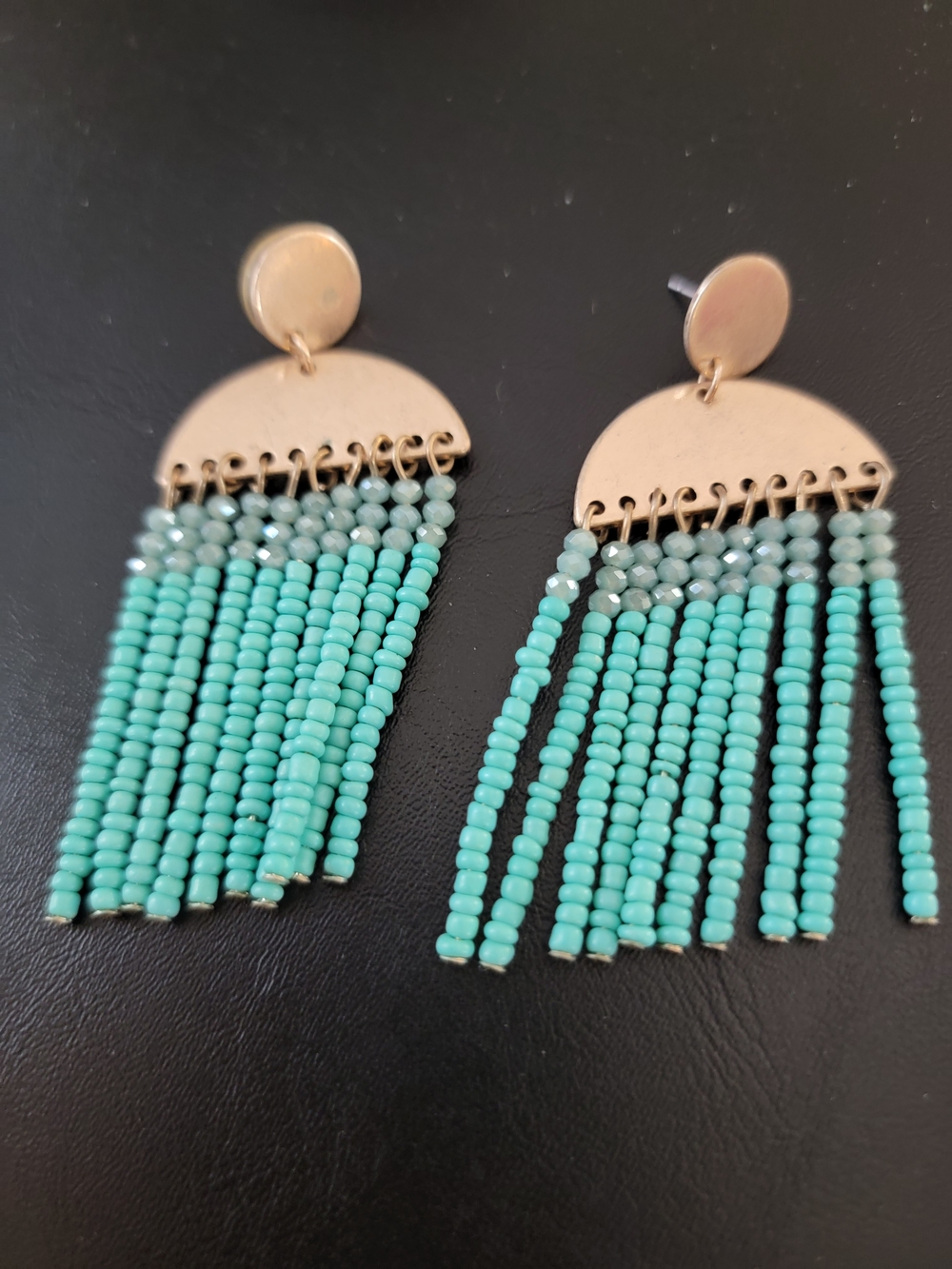Torrid Gold-Plated Fringe Bead Earrings in Aqua Green
